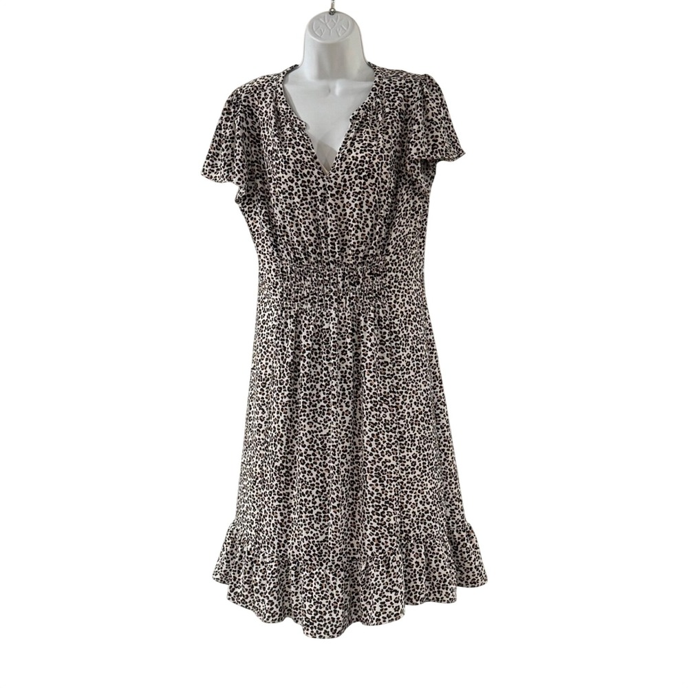Talbots Leopard Print Ruffle Hem Midi Dress Womens 12 Classic Business Casual - Picture 2 of 10